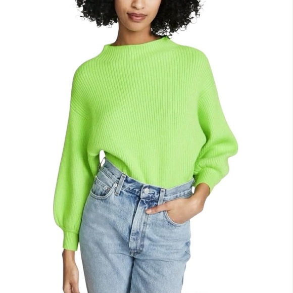Line & Dot Sweaters - Line+Dot Neon Green Alder Sweater Balloon Sleeve Cowl Neck